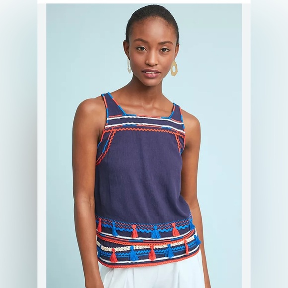 Anthropologie Tops - Anthropologie Palos Verdes Tasseled Tank Navy and Red - size 16